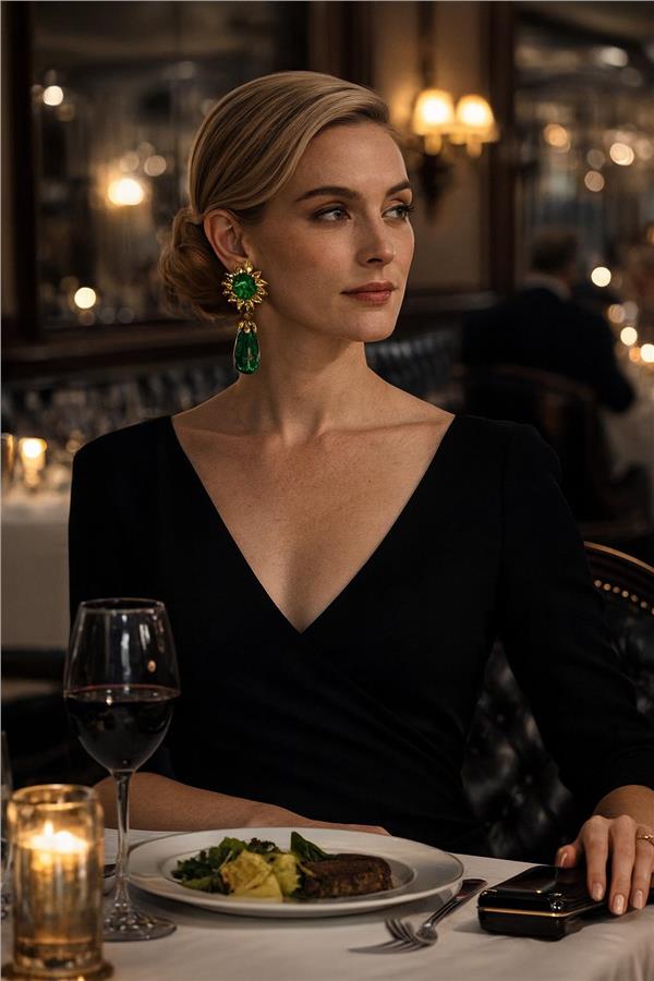 Leila Koyu Yeşil Şeffaf Taşlı Sallantılı Küpe